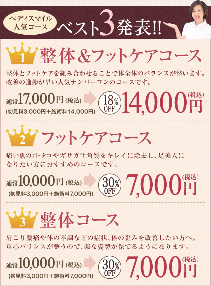 ペディスマイル人気コースベスト3発表!!